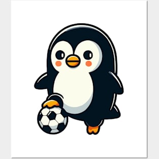 penguin as soccer player with soccer ball Posters and Art